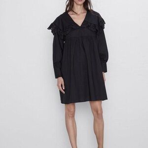 Elegant NWT Zara 100% Cotton Black Ruffle Dress Medium
